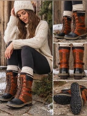 Sorel Conquest Carly Boots Women’s Size 10 Brown Waterproof Leather Rubber Rain